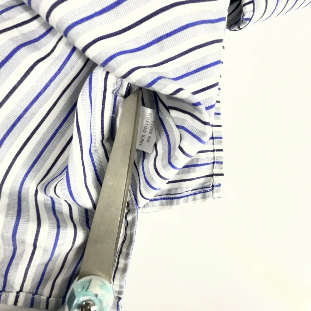 Banana Republic Slim Fit Italian Fabric Blue Stripe Button Down Shirt 16-16.5 L